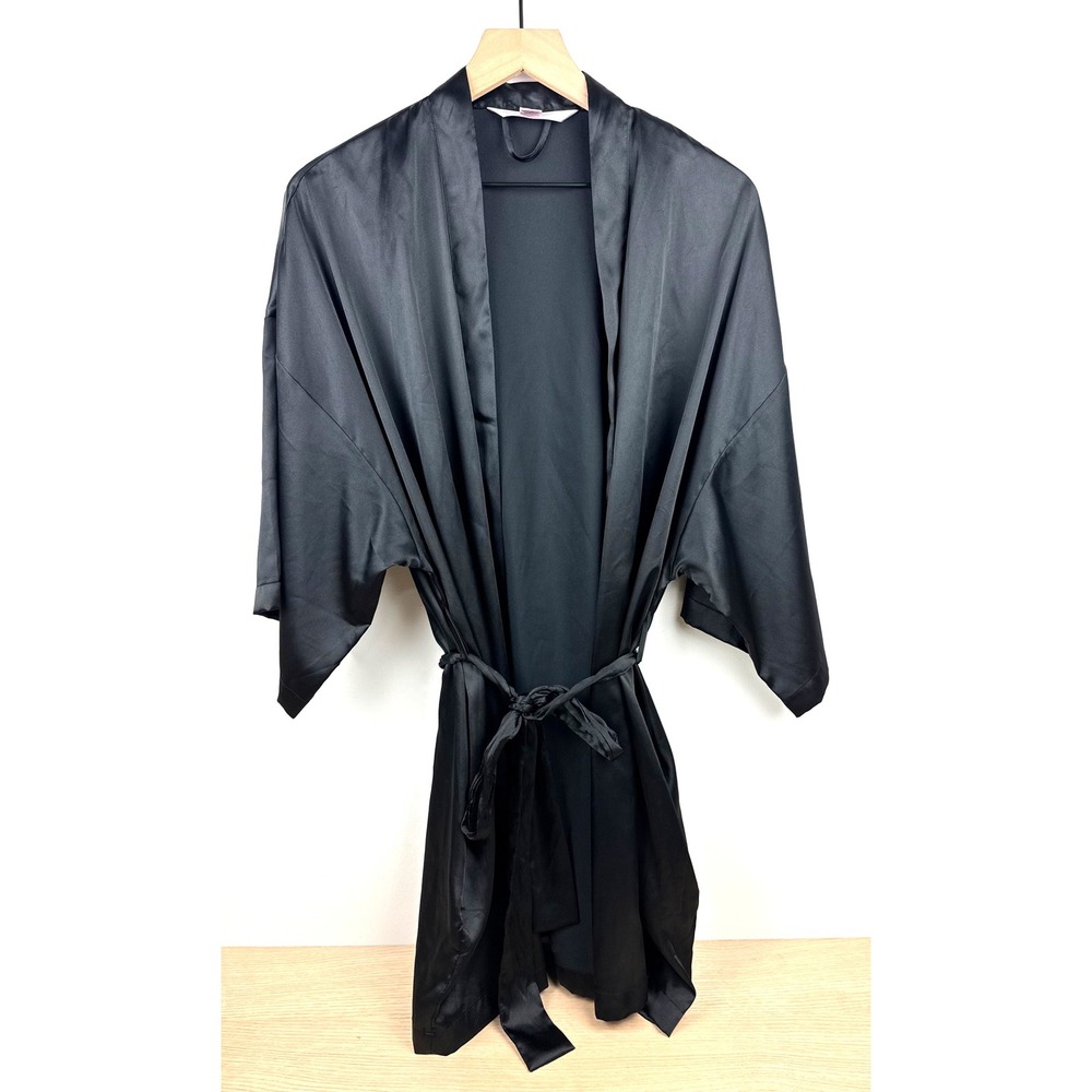 Victoria's Secret Angels Black Satin Kimono Robe O/S One Size‎